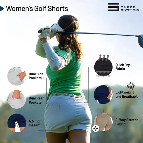 Vista 5 de Three Sixty Six Womens Golf Shorts 4 Inch Inseam - Quick Dry Active Shorts with Pockets, Athletic and Breathable