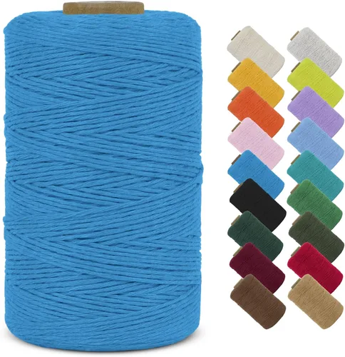 Vista 21 de Cuerda de macramé de algodón natural de 0.039 in x 426 yardas, cuerda de colores para manualidades, fabricación de joyas, colgar en la pared Verde