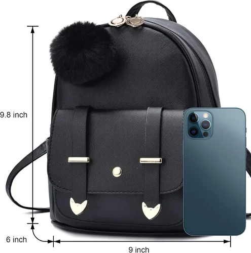 Vista 3 de I IHAYNER Mochila de moda para niñas, mini mochila para mujeres, adolescentes y niñas, monederos de piel sintética con pompón, bolsa de hombro