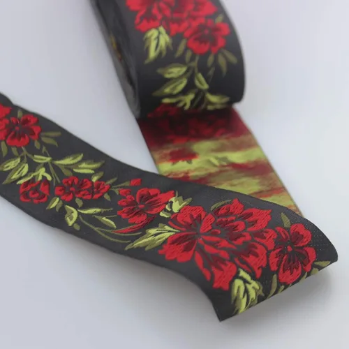 Vista 7 de IDONGCAI Cinta Jacquard Boho de 10 yardas - Tela de bordado floral de encaje negro para coser y adornos