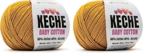 Vista 38 de Keche Hilo de Algodón, 60% Algodón 40% Hilo Acrílico, Hilo de Algodón Suave para Crochet y Tejer, Hilo Amigurumi 1 Madeja/Bola 1.76 Oz (50g) / 180