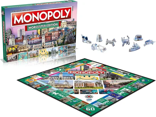 Vista 4 de Monopoly Board Game Worcester Edition: 2-6 jugadores Juegos de mesa familiares para niños y adultos, juegos de mesa para niños de 8 años