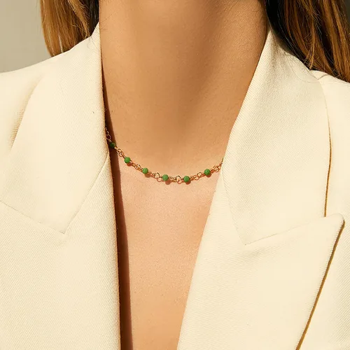 Vista 12 de Gargantilla con cuentas para mujer, chapada en oro de 18 quilates, gargantilla delicada para mujer