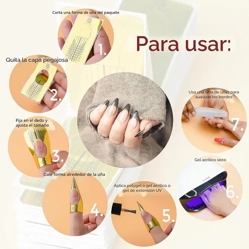 Vista 7 de Formas de Uñas para Constructor de Gel - 100 Piezas Calcomanías Autoadhesivas de Extensión de Uñas para Acrílico, UV y Poly Gel con Guía