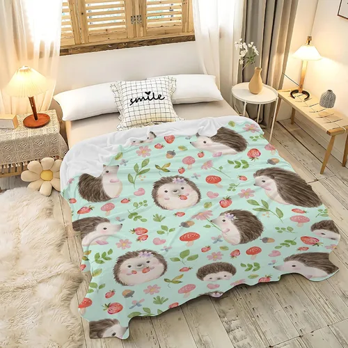 Vista 2 de Manta de regalo de franela de vellón de erizo de flores, ligera, suave, bonita y acogedora manta para cama, sofá, viajes al aire libre, 30 x 40