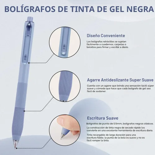 Vista 2 de Linbsunne Bolígrafos de gel de tinta color negro para oficina, de punta fina de 0.5 mm, de trabajo retráctil de escritura suave (12 unidades)