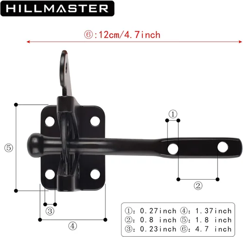 Vista 2 de HILLMASTER Kit de herrajes para manija de puerta de alta resistencia para valla de madera, pestillo de puerta de cierre automático con cuerda