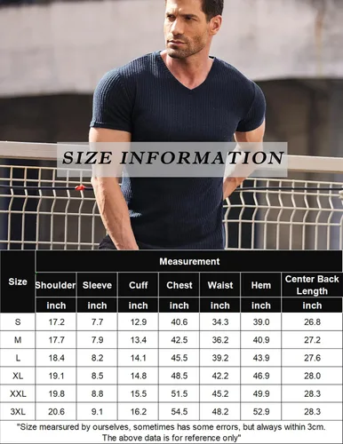 Vista 6 de COOFANDY Camisetas musculares elásticas de manga corta con cuello en V para hombre