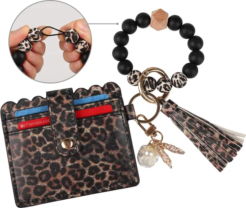 Vista 5 de Guran Llavero de pulsera, cartera, tarjetero con borla, llavero para mujer