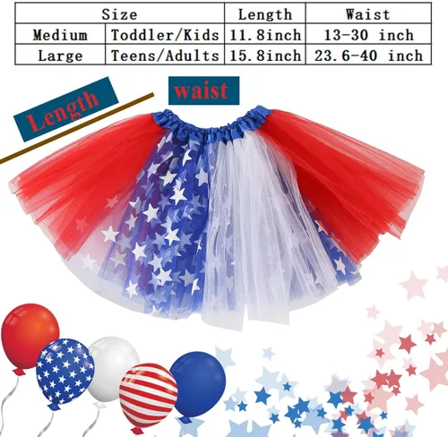 Vista 2 de 4th of July Tutu Tulle Skirt for Girls Women, Red White Blue Tutu Skirt Kids Adult Independence Day Patriotic Costume Unisex