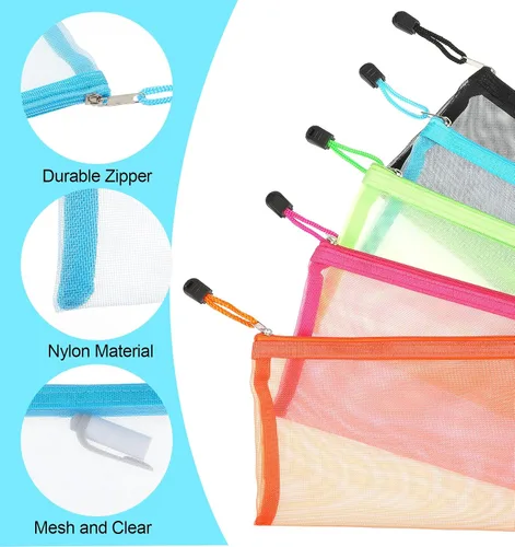 Vista 3 de 5 Pack Mesh Bags with Zipper, Nylon Cosmetic Mesh Zipper Pouch for Purse