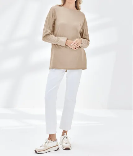 Vista 58 de Fisoew Camisetas de manga larga para mujer, holgadas, casuales, con cuello redondo, blusa suave
