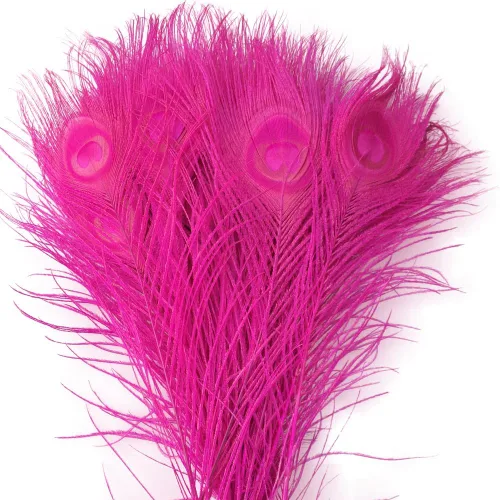 Vista 4 de Shekyeon Paquete de 10 centros de mesa de boda de plumas de pavo real blanqueadas de 10 a 12 pulgadas (fucsia)