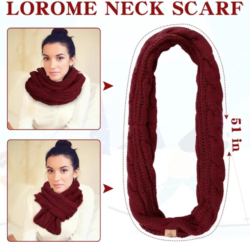 Vista 5 de Winter Beanie Hat Scarf Gloves Set, Soft Fleece Knit Hat Warm Touchscreen Gloves Neck Warmer Thick Scarves Gifts for Women