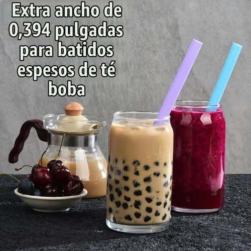 Vista 5 de ALINK 50 popotes de plástico jumbo para batidos, popotes desechables de colores variados anchos para batidos, Boba, té de burbujas, perlas