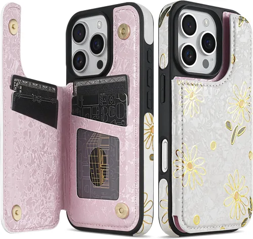 Vista 21 de NNH Funda tipo cartera compatible con iPhone Xs Max con bloqueo RFID, ranuras para tarjetas, folio de piel sintética, función atril, doble cierre