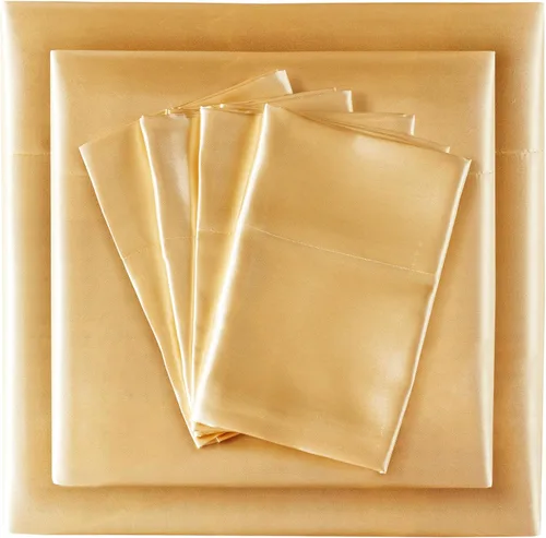 Vista 80 de Madison Park Essentials - Juego de sábanas de satén de lujo y sedoso con brillo natural, bolsillo elástico de 14 pulgadas para colchones de hasta 16