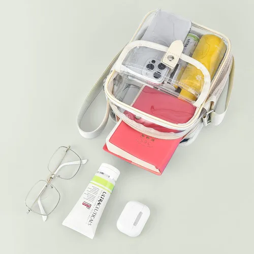Vista 5 de Bolso bandolera transparente SPODEARS para eventos en estadios y conciertos - Cartera con correa de hombro ajustable con 1 soporte para botella