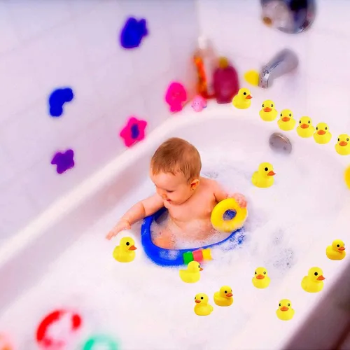 Vista 4 de CICITOYWO Patos de goma amarillos, 30 piezas de juguetes de baño pequeños preescolares para tina, patos flotantes, regalo para baby shower, bebés