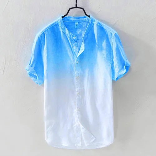 Vista 3 de Camisa de manga corta casual cuello transpirable teñido degradado algodón blusa Tops