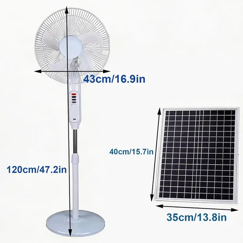 Vista 2 de Ventilador accionado solar blanco, ventilador de pedestal de 16 pulgadas