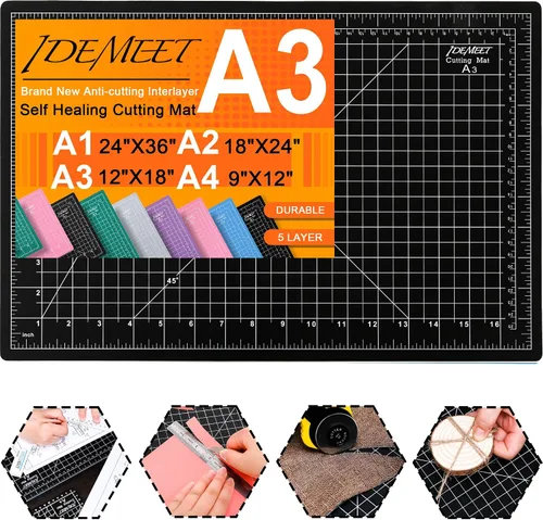 Vista 12 de Alfombrilla de corte autorreparable de 9 x 12 pulgadas, alfombrilla de costura giratoria Idemeet para manualidades, protector de mesa de hoja de 5