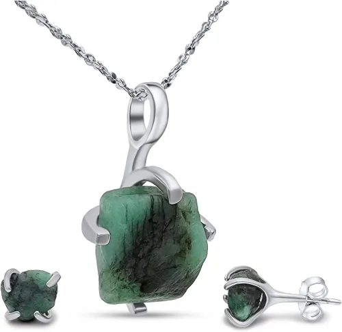 Vista 54 de Juego de joyas de piedras preciosas crudas reales con plata de ley 925 chapada en oro real, collar y aretes de piedra natal, regalo para ella por