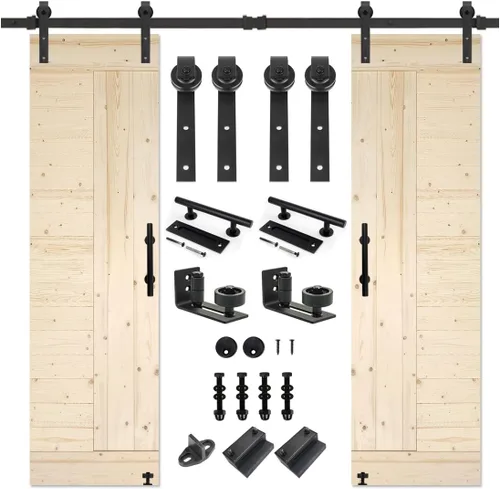 Vista 9 de S&Z TOPHAND® Puerta de granero de 20 pulgadas x 84 pulgadas con kit de herramientas correderas de 4 pies, estilo moderno sin terminar/madera