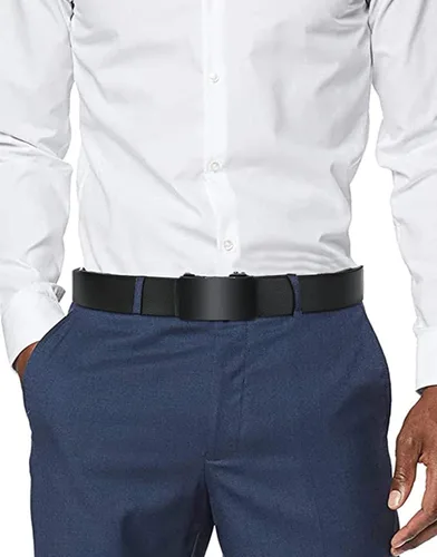 Vista 2 de Oyifan Cinturón negro para hombre, cinturón de diseñador de vestido de cuero genuino para hombres, moda Slide Ratchet Click Casual Mens Belt
