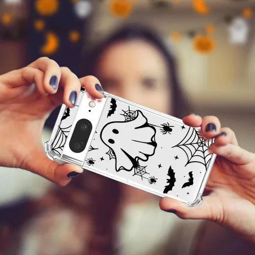 Vista 6 de Funda de Halloween para Google Pixel 7 Clear Ghost Fashion Designs, delgada y a prueba de golpes, funda protectora para teléfono para mujer, diseño