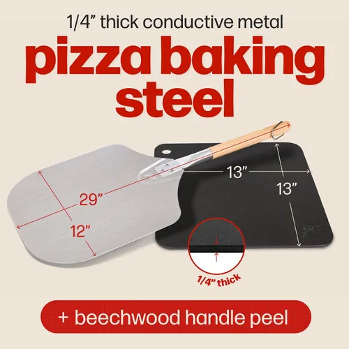 Vista 2 de Pizza Steel PRO by Hans Grill & Pizza Cutter Rocker Blade & Cepillo de limpieza y raspador