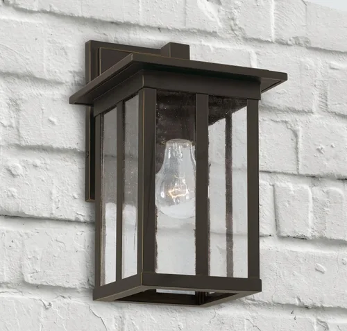 Vista 2 de Capital Lighting 943811OZ Barrett - Farol rectangular de pared para exteriores, cristal envejecido, 1 luz de 100 vatios, 12 pulgadas de alto x 7