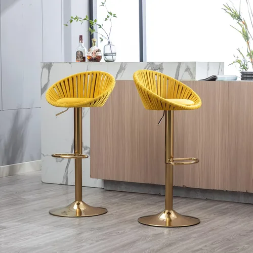 Vista 11 de Taburetes de bar modernos y ajustables giratorios, taburete de bar de cocina con respaldo, juego de 2, sillas de bar de estilo ocio, para isla