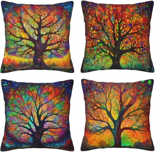 Vista 11 de Ouqiuwa Juego de 4 fundas de almohada coloridas con diseño de pájaros de 12 x 12 pulgadas, cuadradas, decorativas, con hojas de arce otoñales