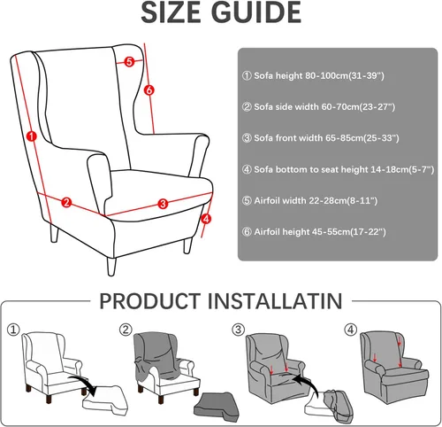 Vista 6 de Funda impermeable para silla con respaldo de ala, fundas elásticas de jacquard para silla con respaldo de ala de 2 piezas, funda de sofá