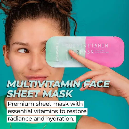 Vista 6 de Vitamasques Mascarilla multivitamínica, paquete de 8 – Cuidado de la piel coreano hidratante y nutritivo para piel radiante, proporciona vitaminas
