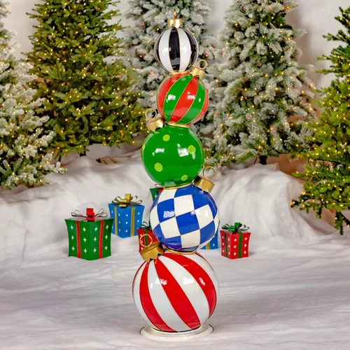 Vista 8 de Torre de adorno navideño de hierro de 5.5 pies de alto (rombos y tiras)