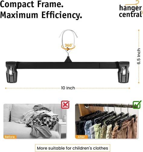 Vista 3 de Paquete de 30 perchas para pantalones, perchas delgadas de plástico de 10 pulgadas con clips para faldas, pantalones, pantalones cortos, organizador
