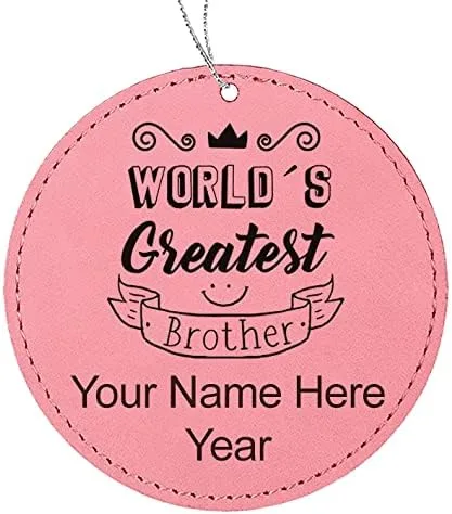 Vista 3 de LaserGram Personalized Christmas Ornament, World's Greatest Brother, Faux Leather, Custom Laser Engraved Gift Idea (Round Shape, Black with Gold)