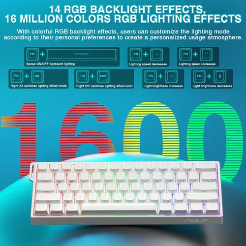 Vista 7 de Aula WIN60 HE - Teclado mecánico 60% para juegos con cable, interruptor magnético de efecto Hall intercambiable en caliente, modo RT