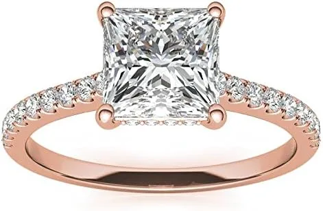 Vista 6 de IGI - Anillo de compromiso de diamantes de talla princesa blanca de 0.80 quilates con certificación IGI en oro rosa amarillo blanco de 14 quilates