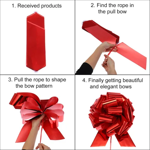 Vista 3 de MECCANIXITY 5 lazos metálicos de organza de 4 pulgadas para envolver regalos, cinta azul para cestas de boda, regalos de Navidad, día de San Valentín