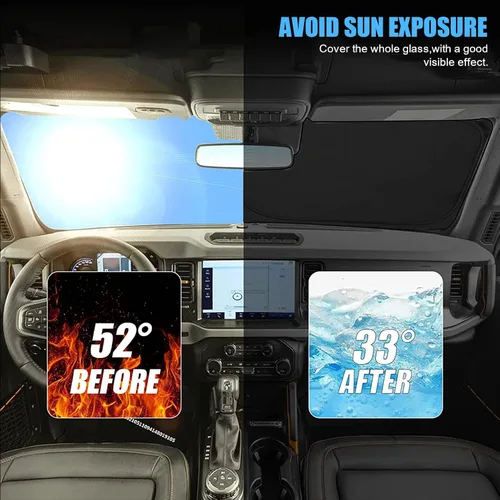 Vista 3 de Parasol para parabrisas de automóvil para bloquear los rayos UV, protector de visera solar, parasol para ventana delantera compatible con Bronco 2/4
