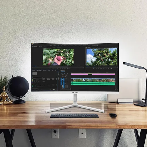 Vista 7 de CRUA Monitor curvo de 24 pulgadas, FHD (1920 × 1080P) 100HZ 120% sRGB, biseles estrechos en tres lados, monitor de PC con filtro de luz azul