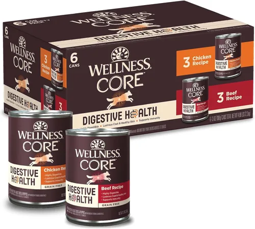 Vista 10 de Wellness CORE Digestive Health Paté Alimento húmedo enlatado para perros adultos, sin granos, estómago sensible, natural, receta de carne de res, 13
