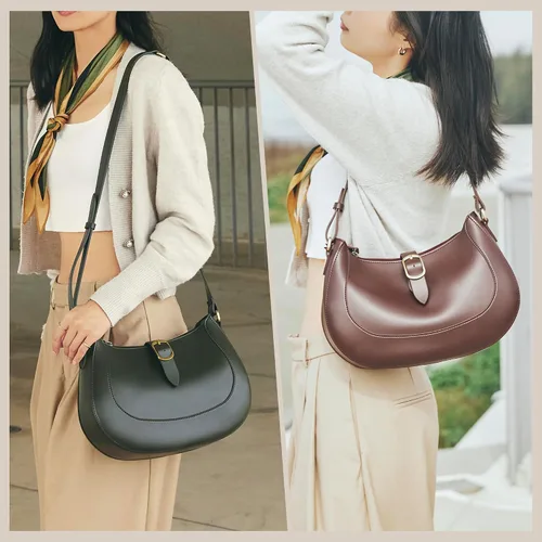 Vista 7 de Bolso Hobo de cuero vegano vintage para mujer, bolso de hombro lunar, bolso cruzado debajo del brazo clásico para mujer