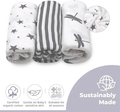 Vista 6 de Jam Naturals - Conjunto de 3 mantas y gorro de velcro ajustable con lazo orgánico, Gris