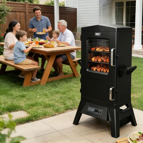 Vista 9 de Ahumador eléctrico con tapa, pantalla LED, sonda integrada para carne, ahumadores de barbacoa de gran capacidad, 4 estantes fuman más con 633 pies