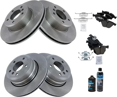 Vista 3 de TRQ Kit de pastillas de freno delanteras y traseras y rotor, kit químico de freno, pastillas de freno de cerámica compatible con BMW 525xi 2007 2010