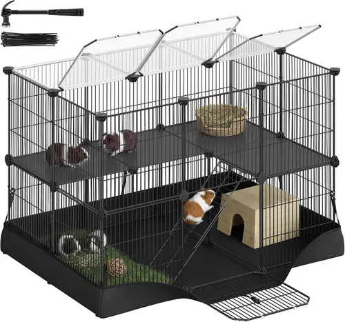 Vista 8 de SONGMICS Jaula de conejillo de indias, jaula de conejo,Jaula de animales Negro